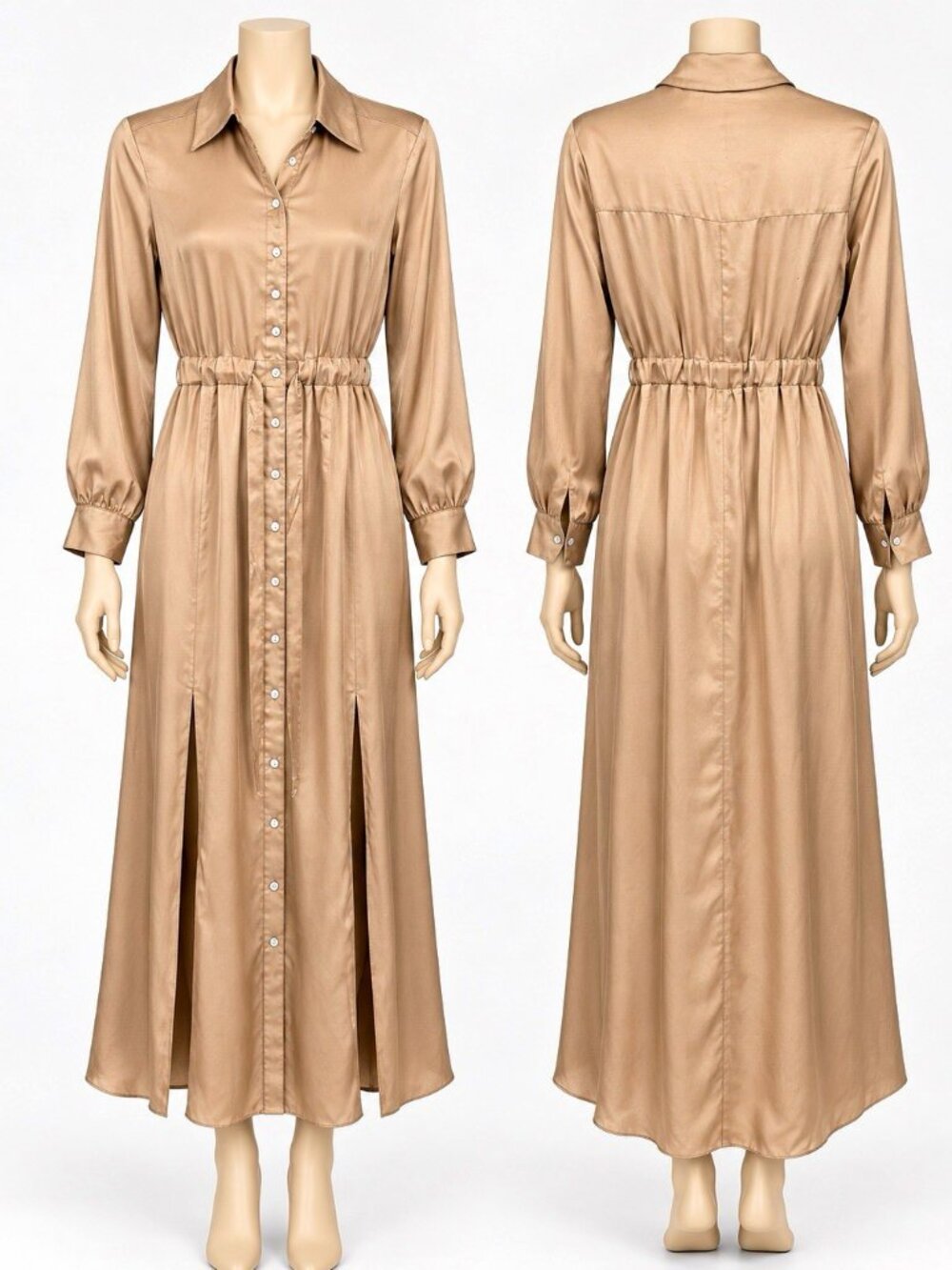Cinq à Sept Tous Les Jours Women’s Size 2 Beige Cupro Button Front Midi Dress